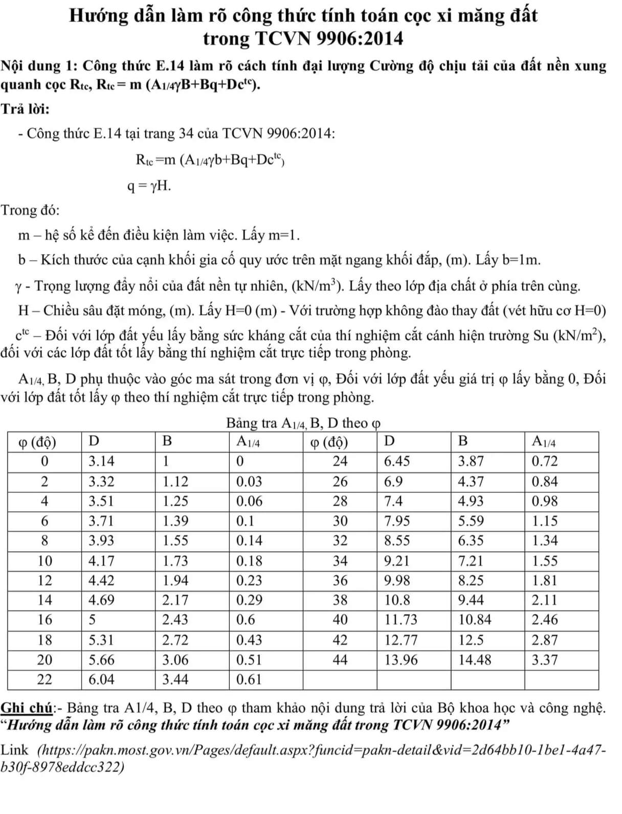 Bộ khoa học công nghệ trả lời về cách tính Rtc tiêu chuẩn TCVN 9906-2014